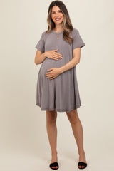 Mocha Solid T-shirt Maternity Mini Dress