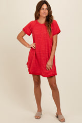 Red Heather Ribbed Cut Seam Dress