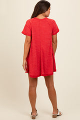 Red Heather Ribbed Cut Seam Maternity Dress