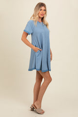 Light Blue Heather Ribbed Cut Seam Dress