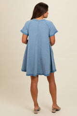 Light Blue Heather Ribbed Cut Seam Maternity Dress