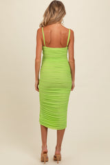 Lime Ruched Mesh Fitted Maternity Tulip Hem Dress