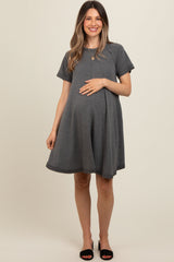 Charcoal Solid T-shirt Maternity Mini Dress