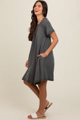 Charcoal Solid T-shirt Mini Dress