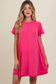 Hot Pink Solid T-shirt Maternity Mini Dress