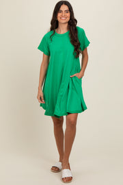 Green Solid T-shirt Mini Dress