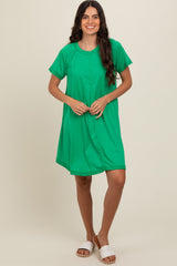 Green Solid T-shirt Mini Dress