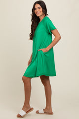 Green Solid T-shirt Mini Dress