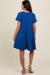 Royal Blue Solid T-shirt Mini Dress