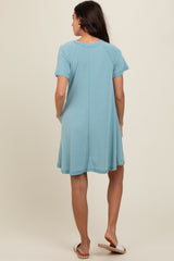 Light Blue Solid T-shirt Mini Dress