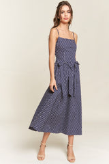 Navy Polka Dot Bow Midi Dress