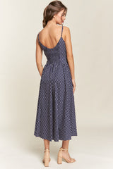 Navy Polka Dot Bow Midi Dress