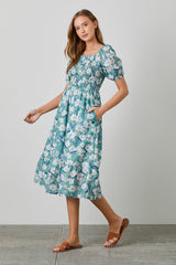 Jade Floral Smocked Midi Dress