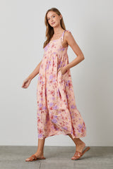 Peach Floral Tie Strap Maxi Dress