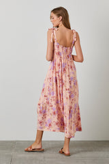 Peach Floral Tie Strap Maxi Dress