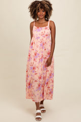 Peach Floral Tie Strap Maternity Maxi Dress