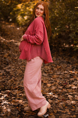 Pink Drawstring Checker Plaid Maternity Pants