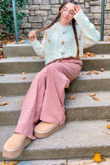 Pink Drawstring Checker Plaid Pants