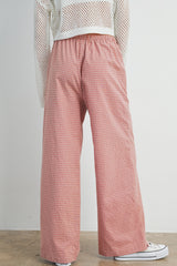 Pink Drawstring Checker Plaid Pants