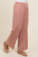 Pink Drawstring Checker Plaid Pants