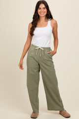 Olive Drawstring Checker Plaid Pants