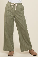 Olive Drawstring Checker Plaid Pants