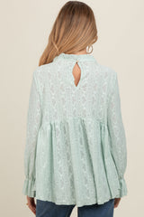 Mint Green Lace Ruffled Neck Maternity Top