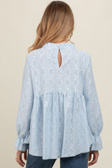 Light Blue Lace Ruffled Neck Maternity Top