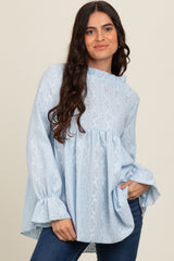 Light Blue Lace Ruffled Neck Top