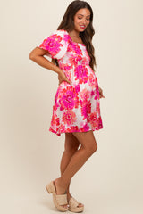 Fuchsia Floral Puff Sleeve Maternity Dress