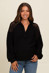 Black Crochet Detail Collared Maternity Pullover