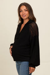 Black Crochet Detail Collared Maternity Pullover