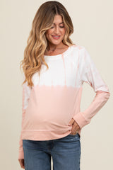 Peach Tie Dye Maternity Long Sleeve Pullover