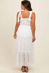 White Embroidered Eyelet Lace Maternity Maxi Dress