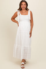 White Embroidered Eyelet Lace Maternity Maxi Dress