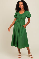 Forest Green Smocked Maternity Midi Dress