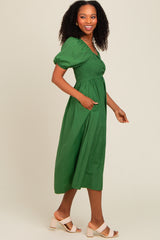 Forest Green Smocked Midi Dress