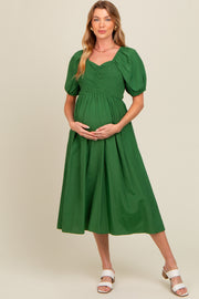 Forest Green Smocked Maternity Midi Dress