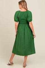 Forest Green Smocked Maternity Midi Dress