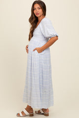 Light Blue Floral Tiered Maternity Maxi Dress