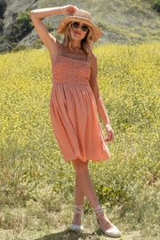 Salmon Textured Smocked Maternity Dress