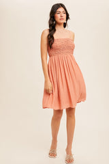 Salmon Textured Smocked Dress