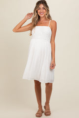 White Textured Smocked Maternity Dress