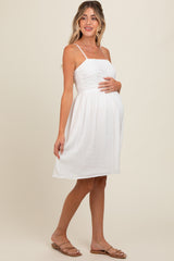 White Textured Smocked Maternity Dress