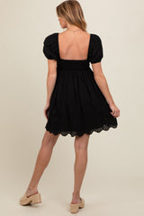 Black Eyelet Lace Puff Sleeve Maternity Dress