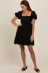 Black Eyelet Lace Puff Sleeve Dress