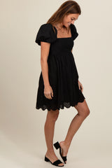 Black Eyelet Lace Puff Sleeve Dress