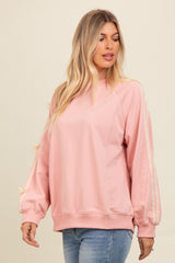 Light Pink Velvet Bow Accent Sweatshirt