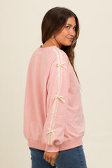 Light Pink Velvet Bow Accent Maternity Sweatshirt