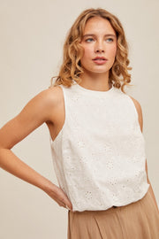 Ivory Halter Neck Eyelet Tank Top